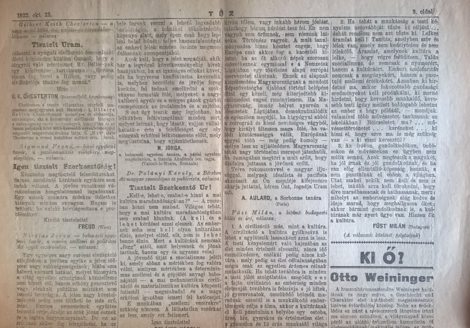 1922-062/1922; Erstveröffentlichung in Tuz, 1. Seite